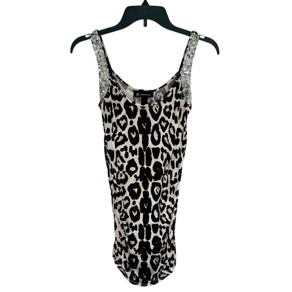 INC Leopard Print Tank Top with Sequin Straps Sz S